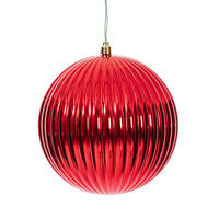 6" Red Shiny Lined Ball Ornament 4/Bg