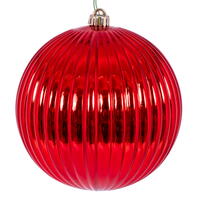 8" Red Shiny Lined Ball Ornament