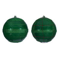 6" Green Ball Orn Green/Red Glitt 4/Asst
