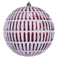 6" Red Etch Line White Brush Orn 4/Bag