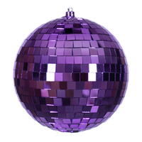 6" Purple Mirror Ball Ornament 4/Bag