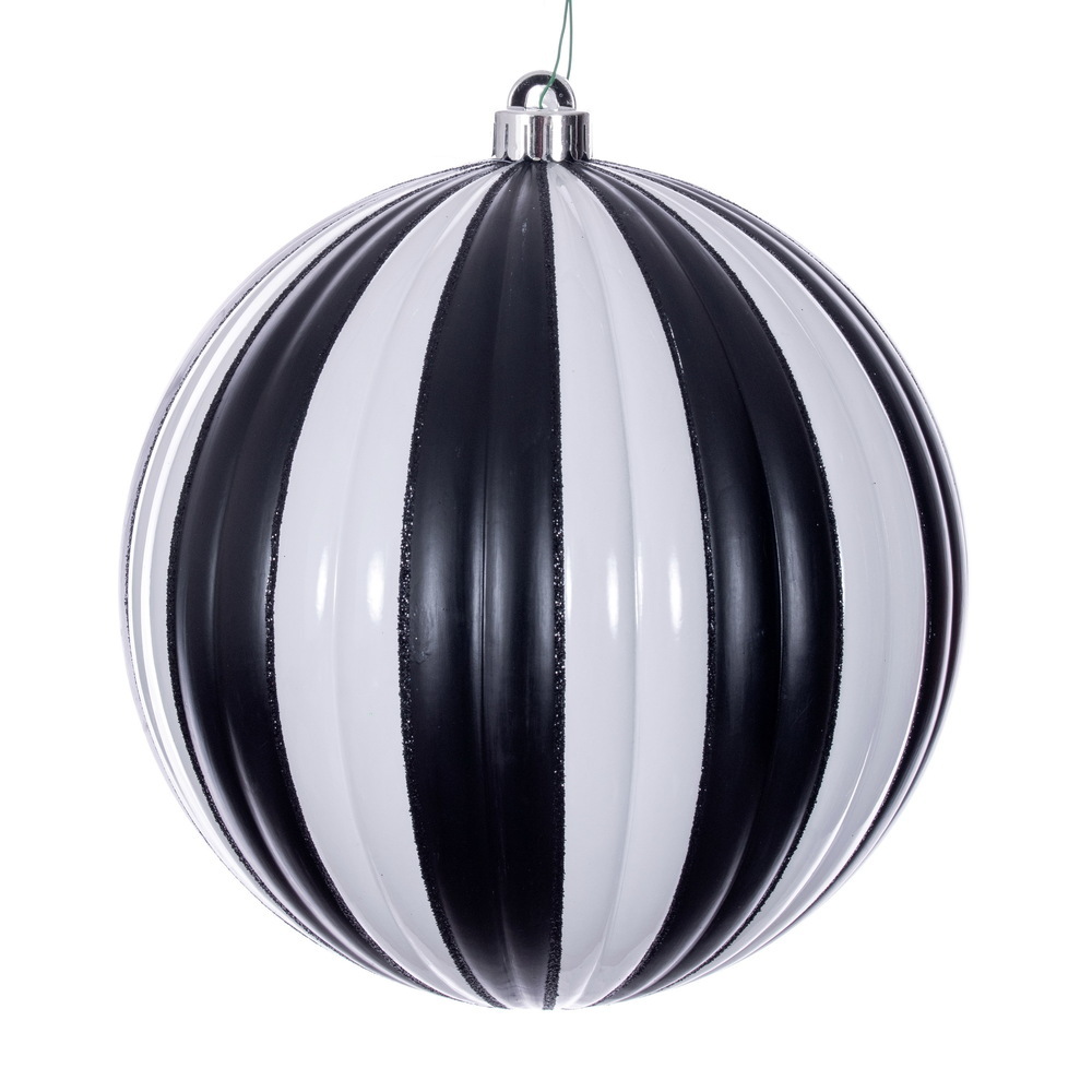 Vickerman Black/White Horizontal Line Ball Ornament