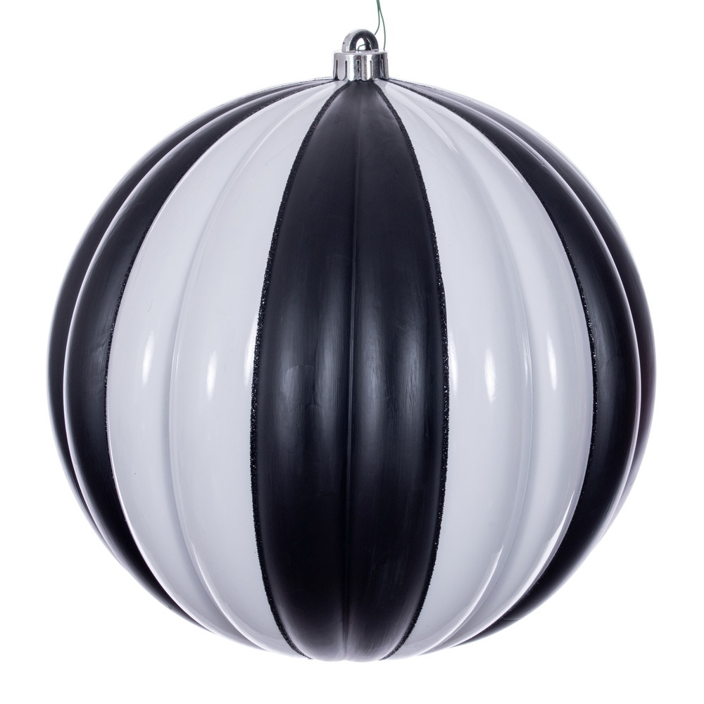 Vickerman Black/White Horizontal Line Ball Ornament