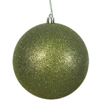 6" Olive Glitter Ball Drilled 4/Bag