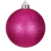 4" Hot Pink Glitter Ball Drilled 6/Bag