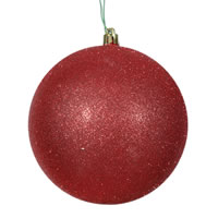 3" Red Glitter Ball Drilled 12/Bag
