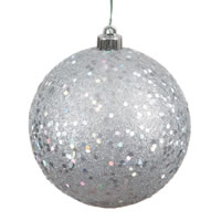 4" Silver Sequin Ball Drilled 6/Bag