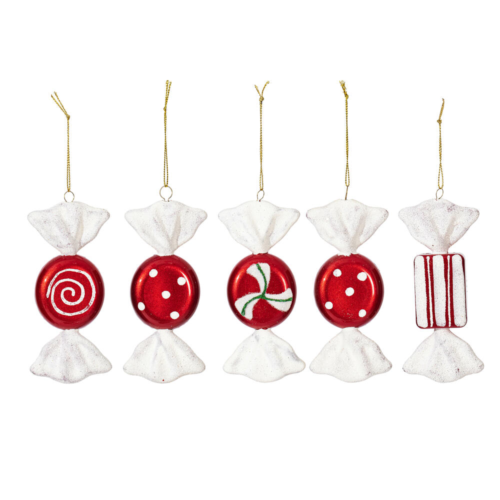 Vickerman Red-White Candy Christmas Ornament, 5/Box