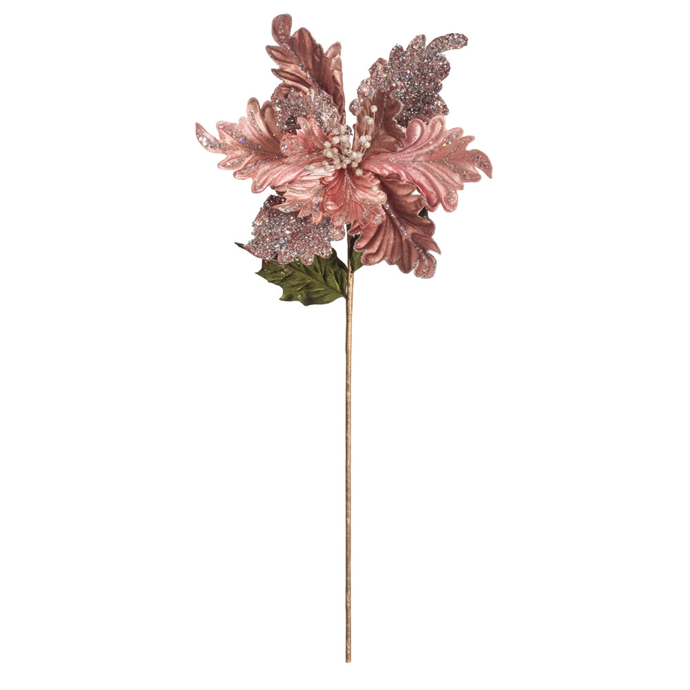 Vickerman 20" Glitter Poinsettia Aritificial Christmas Stem