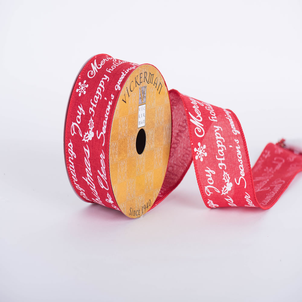 2.5"x10yd Red White Greetings Wired