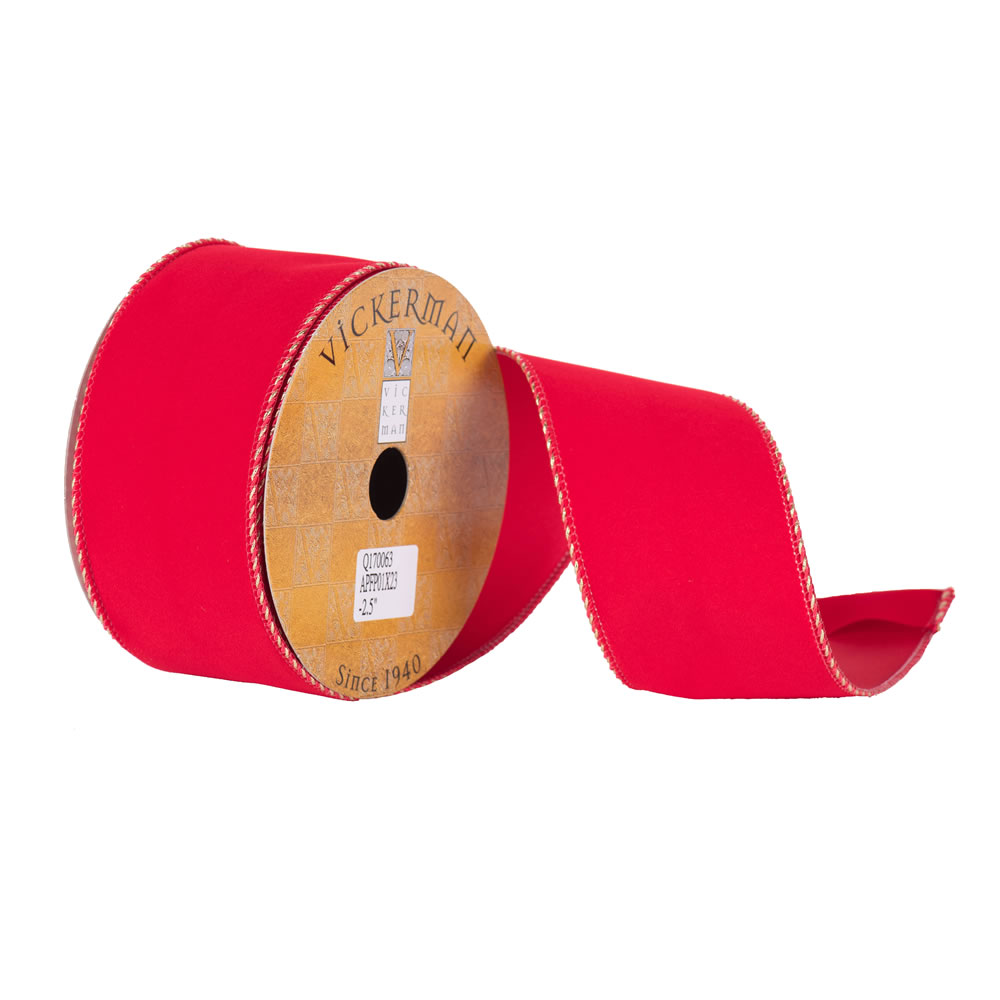 2.5"x10yd Red Velvet Gold Twist Edge