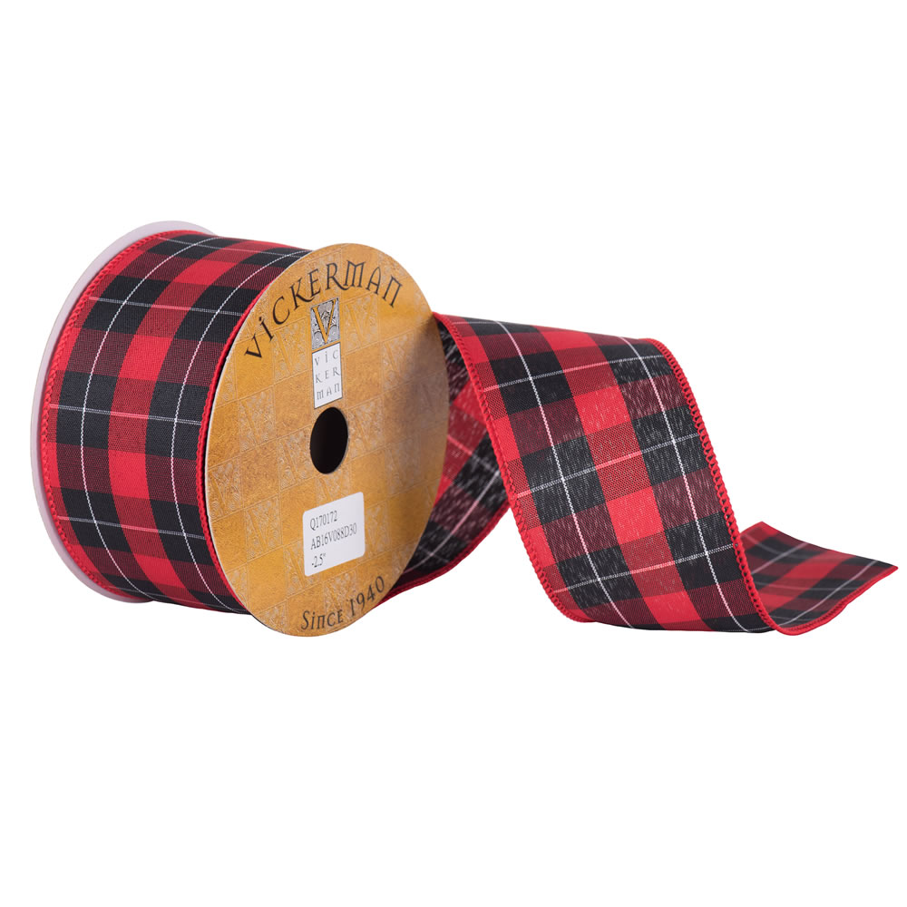 Vickerman 2.5" x 10yd Plaid Wire Edge Christmas Ribbon