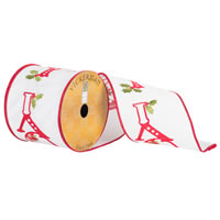 4"x10yd White Red Holly Berry Embr Joy