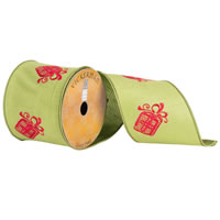4"x10yd Green Red Embroider Gift Box