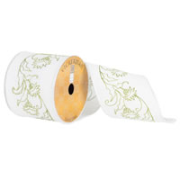 4"x10yd White Green Embroider Flower