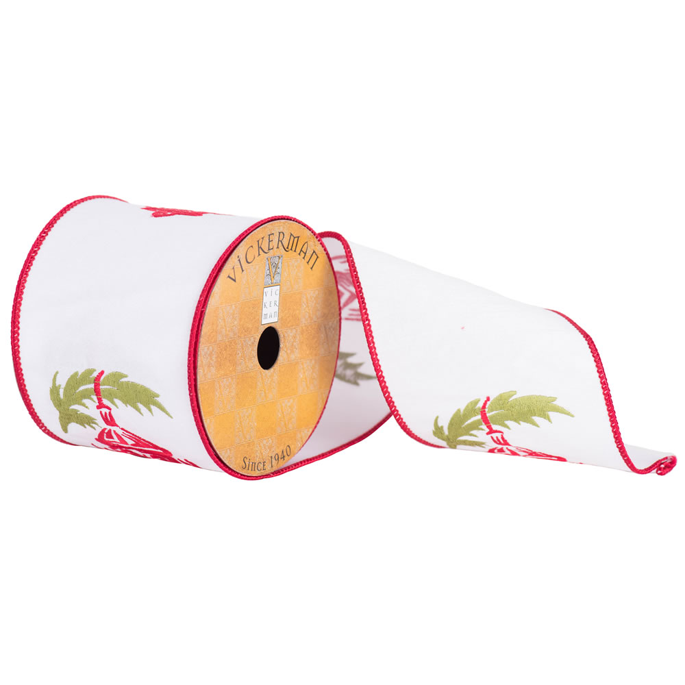 4"x10yd White Red Embroider Lantern