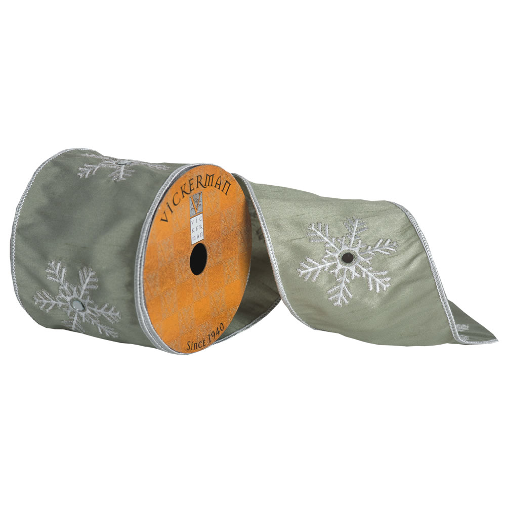 4"x5yd Green White Snowflake Mirror