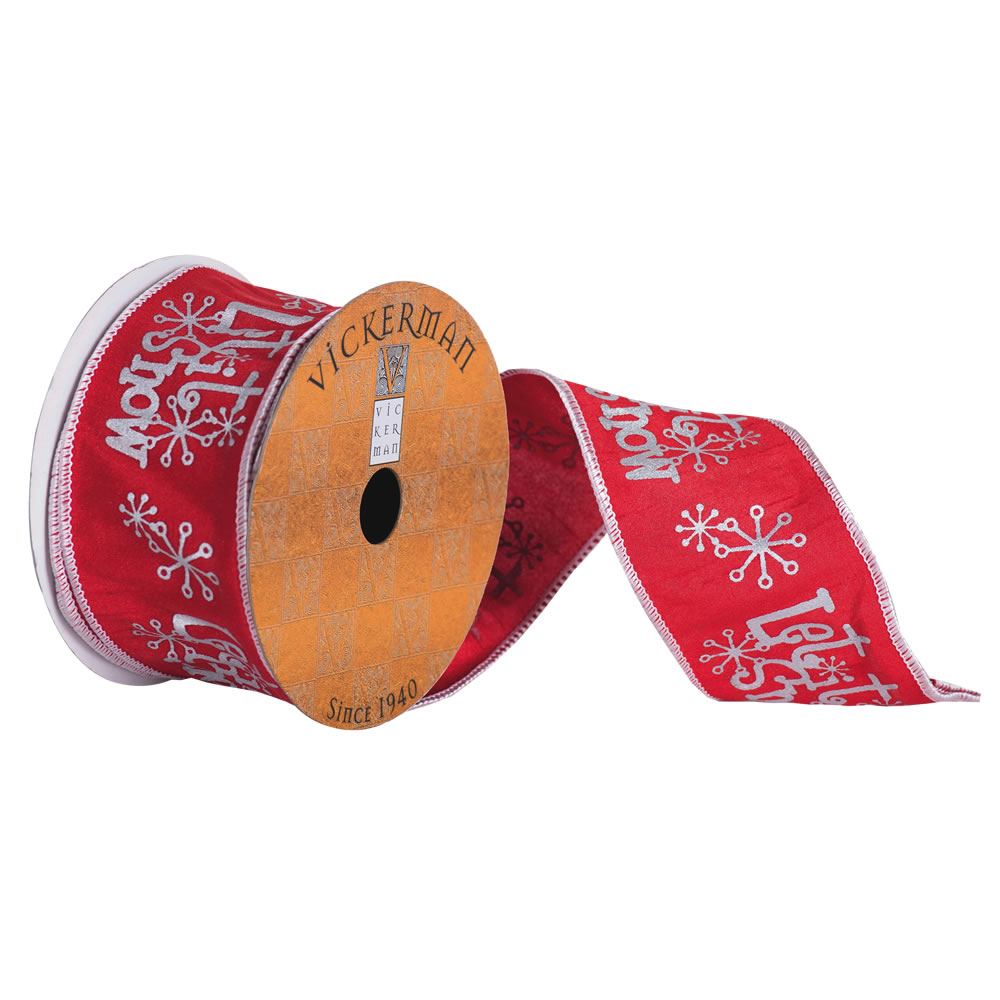 2.5"x10yd Red Silvr Let It Snow Snwflk
