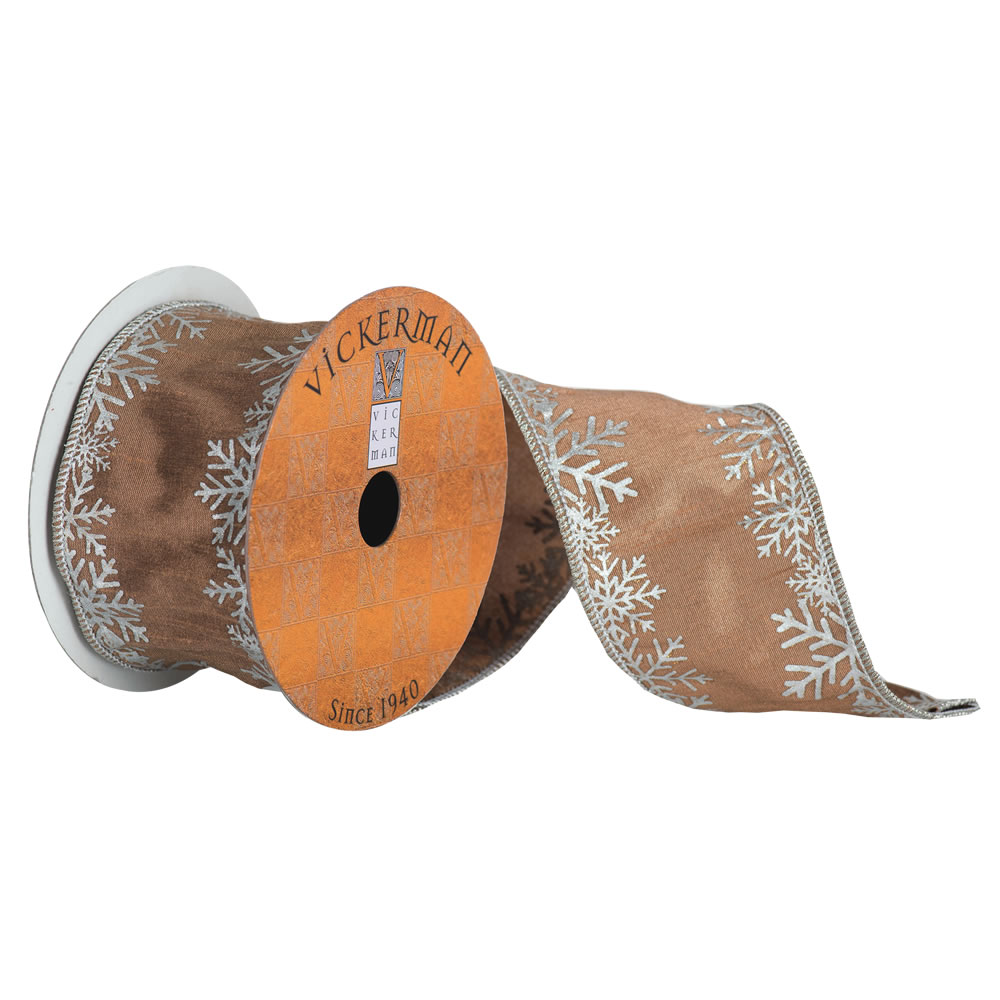 2.5"x5yd Brown Silver Snowflake