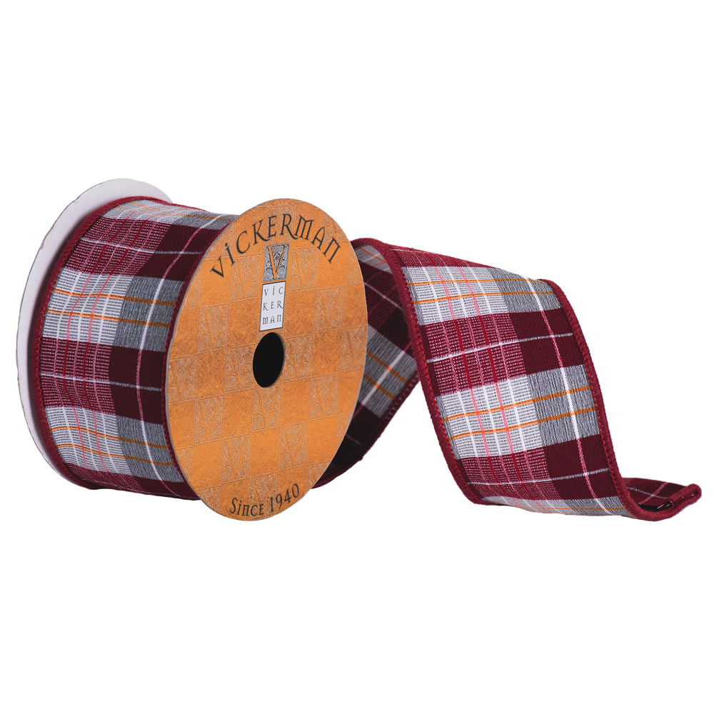 4"x10yd Red, White, Gray, Orange Plaid