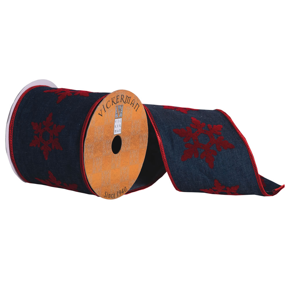 4"x10yd Dark Blue, Red Felt Snowflakes