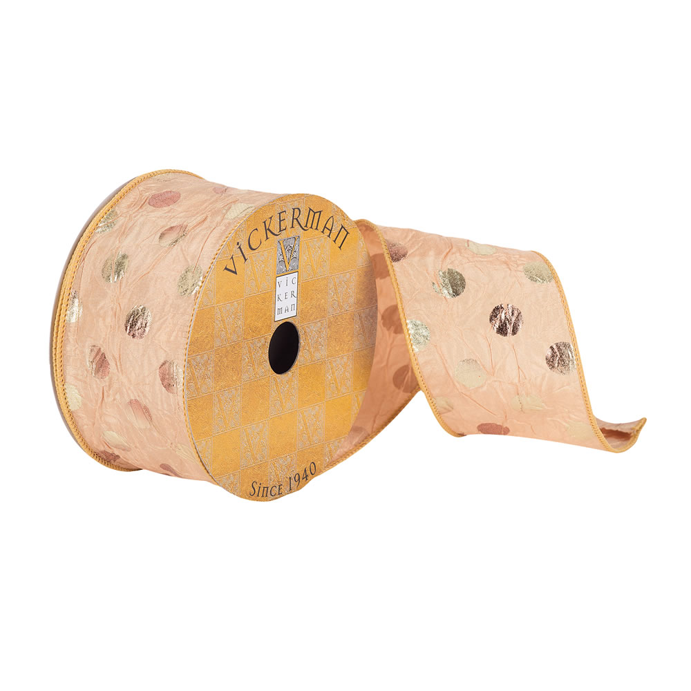 2.5"x10yd Crushed Rose Gold Polka Dots