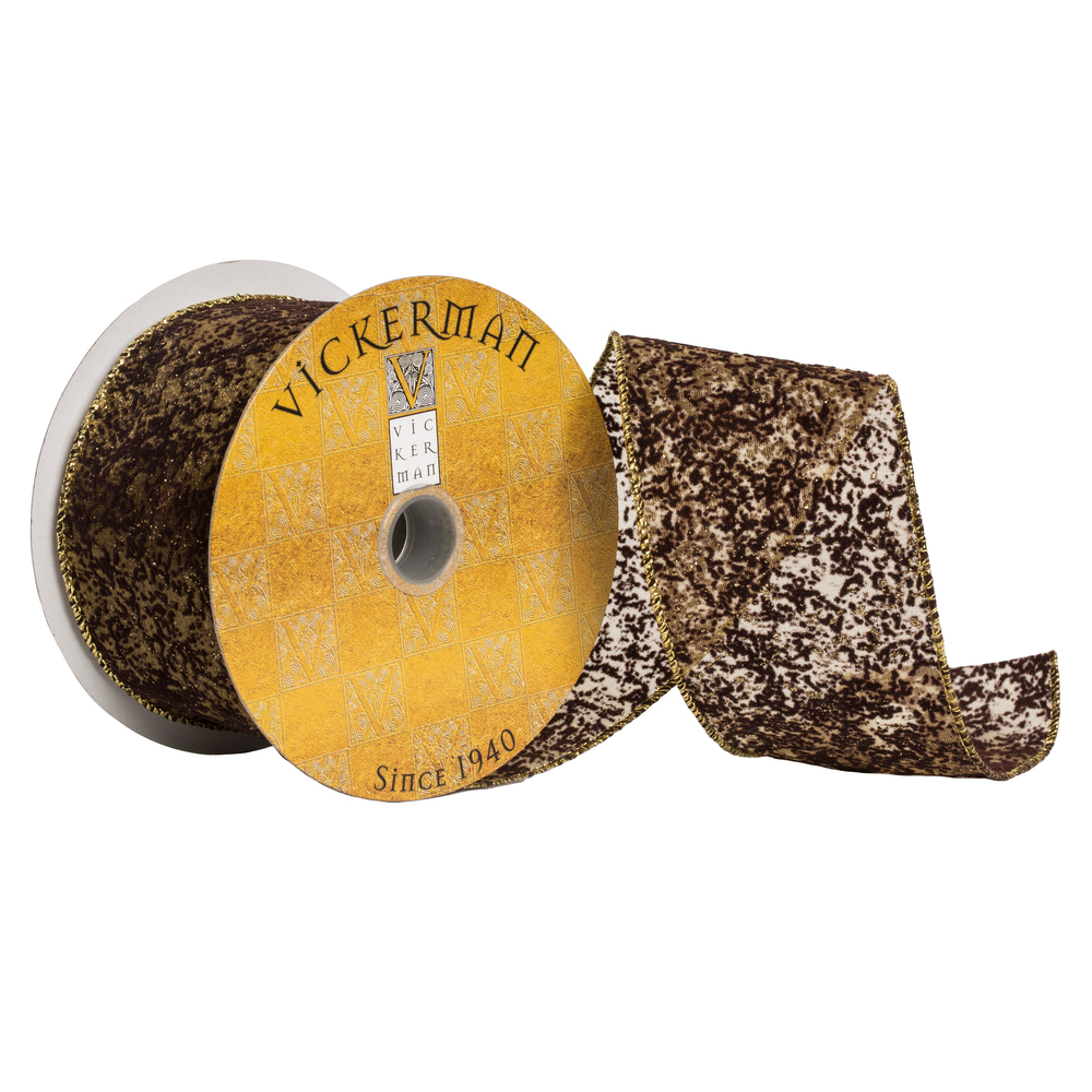 2.5"x10yd Dark Brown Gold Fleck Ribbon