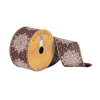 2.5"x10yd Choc Dupion White Snowflakes