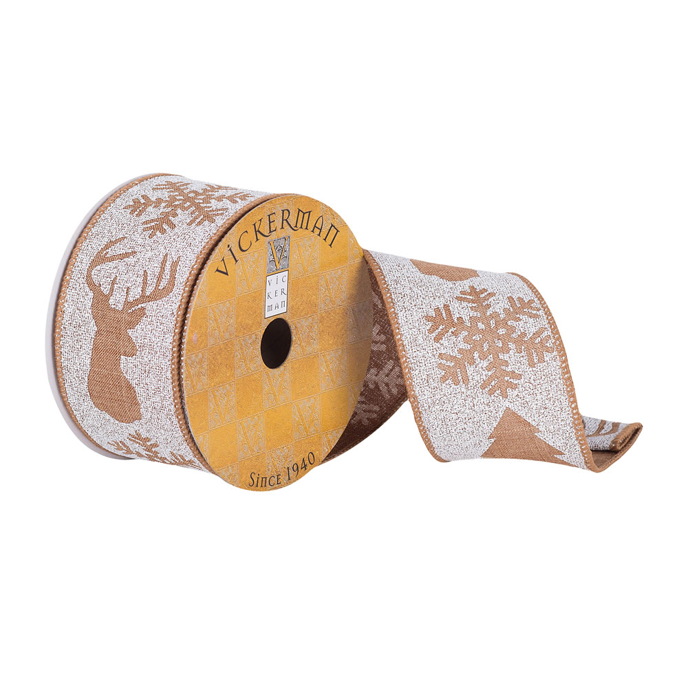 2.5"x10yd Tan White Deer Tree Snowflake