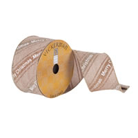 2.5"x10yd Beige Glitter Merry Xmas
