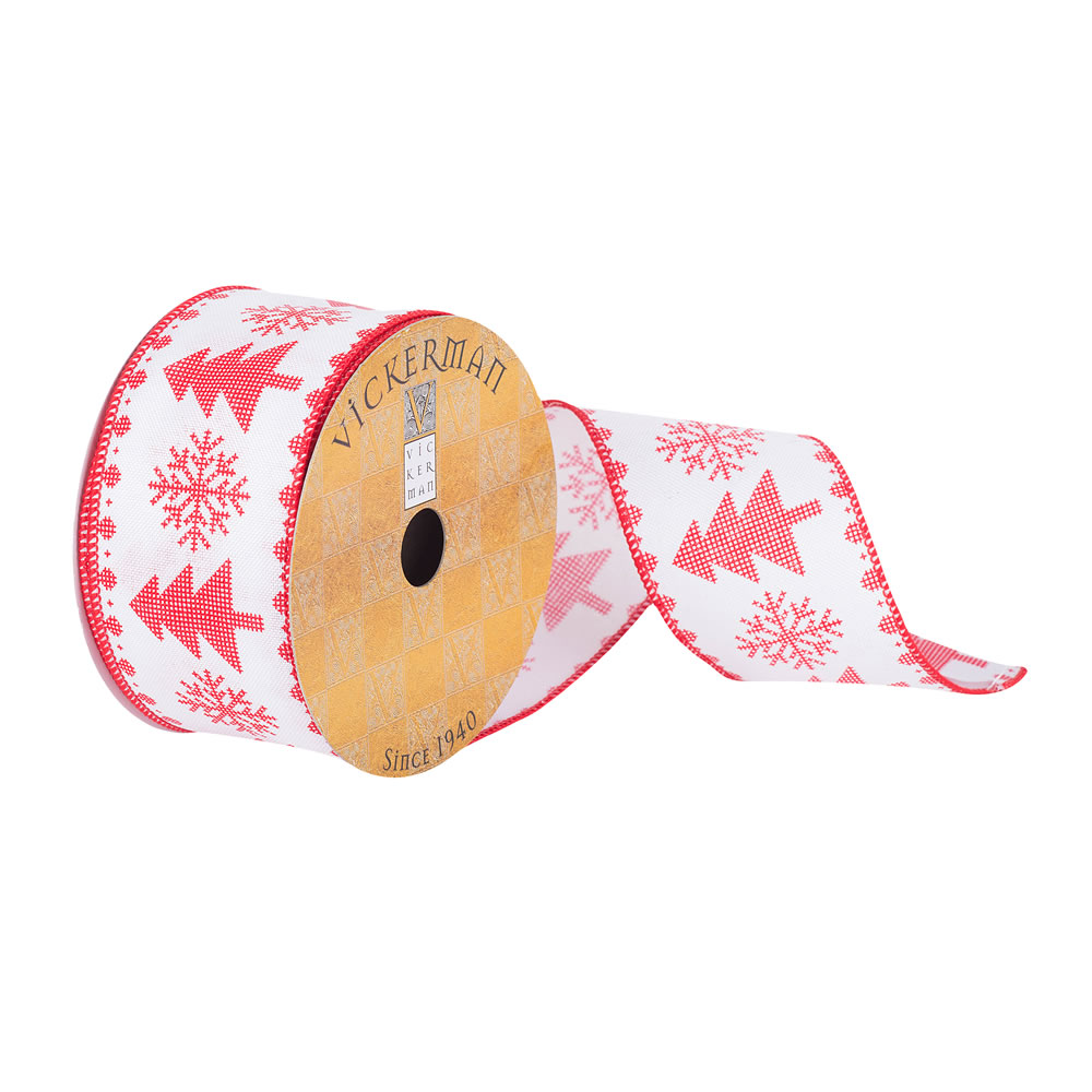 2.5"x10yd White/Red Tree Snowflake