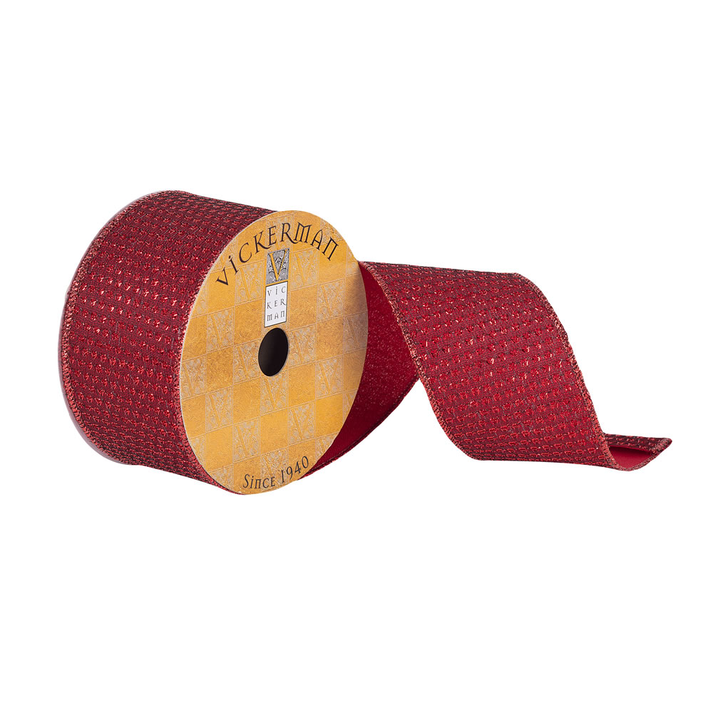 2.5"x10yd Red Woven Dot Dupion