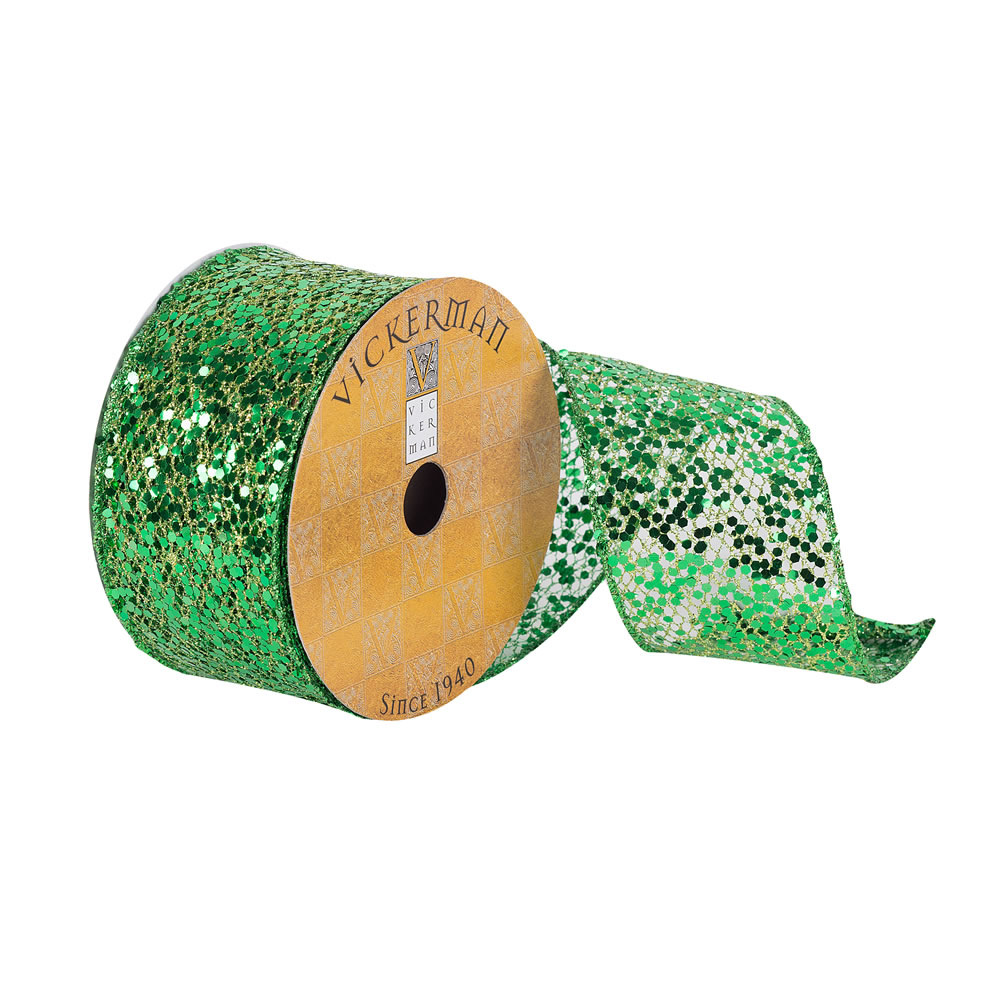 2.5"x10yd Green Sequin Woven Dupion
