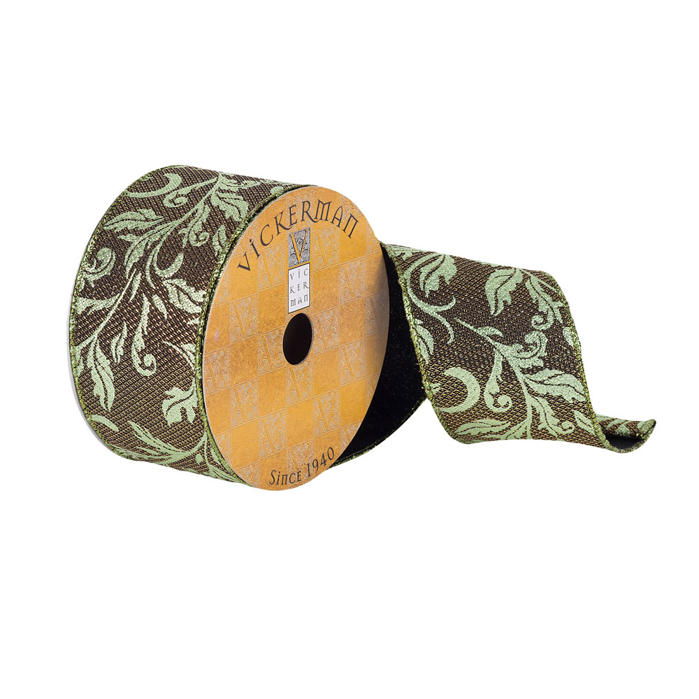 2.5"x10yd Green Divet Filigree Pattern