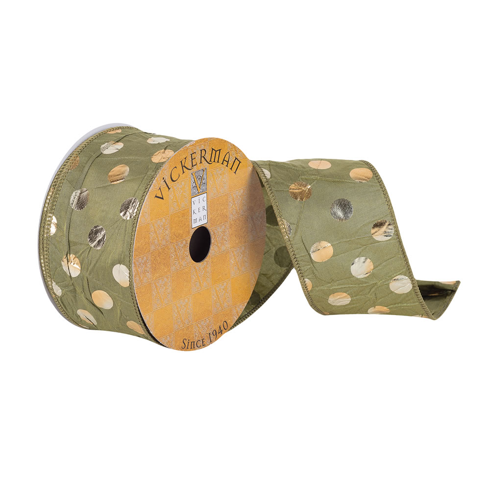 2.5"x10yd Olive Crushd Gold Metallic Dot