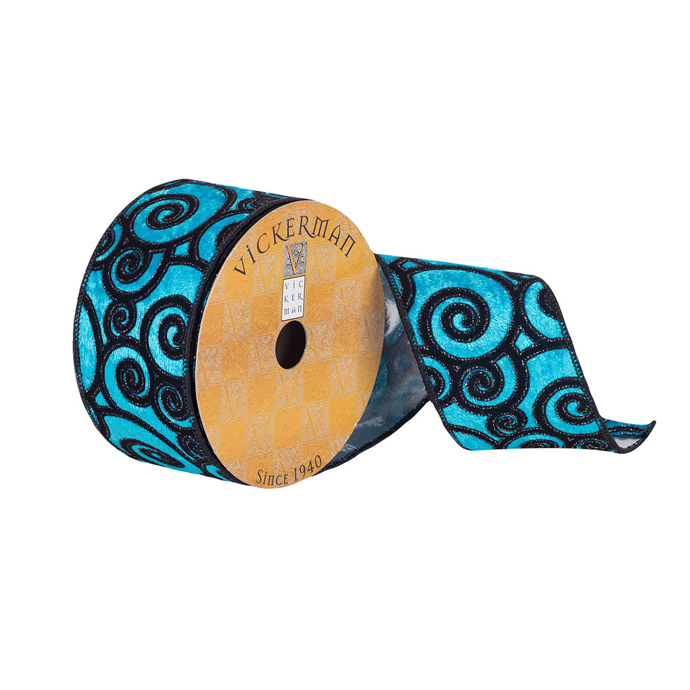 2.5"x10yd Turquoise/Black Velvet Swirl