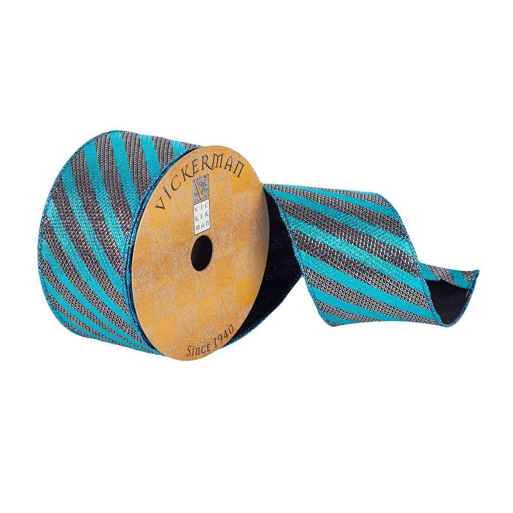2.5"x10yd Turquoise/Pewter Rivet Stripes