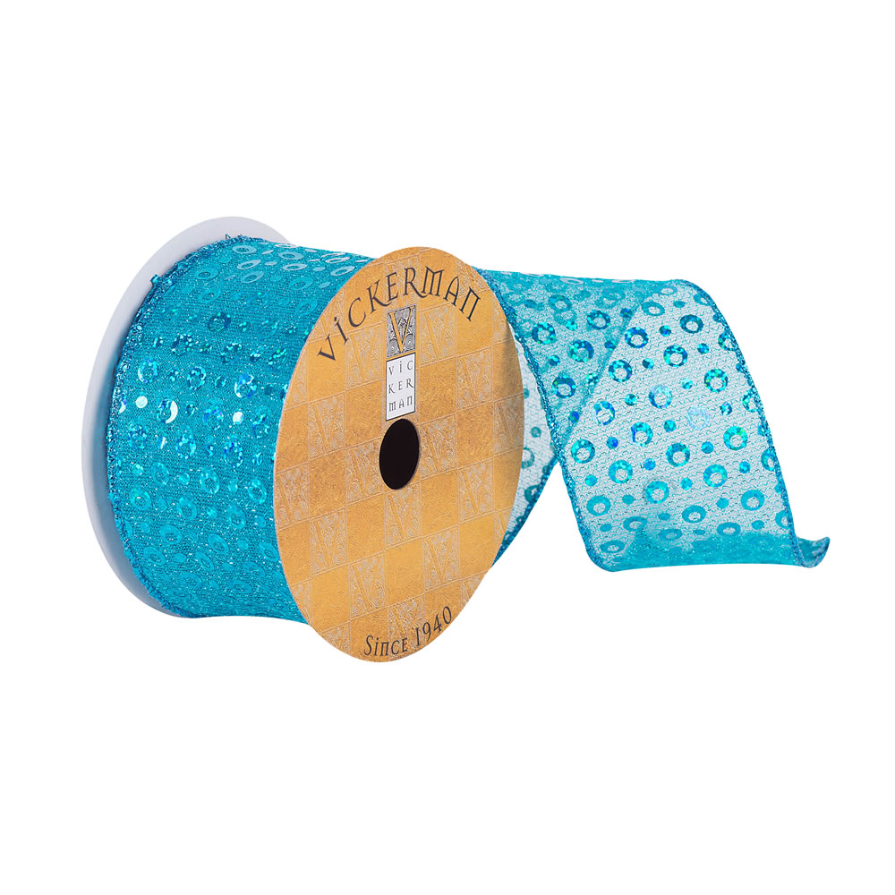 2.5"x10yd Semi Sheer Blue Sequin Ribbon