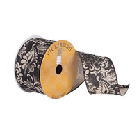 2.5"x10yd Black Dupion Beige Filigree