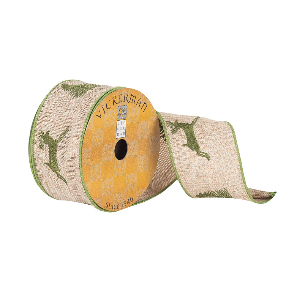 2.5"x10yd Natural Burlap Woven Grn Deer