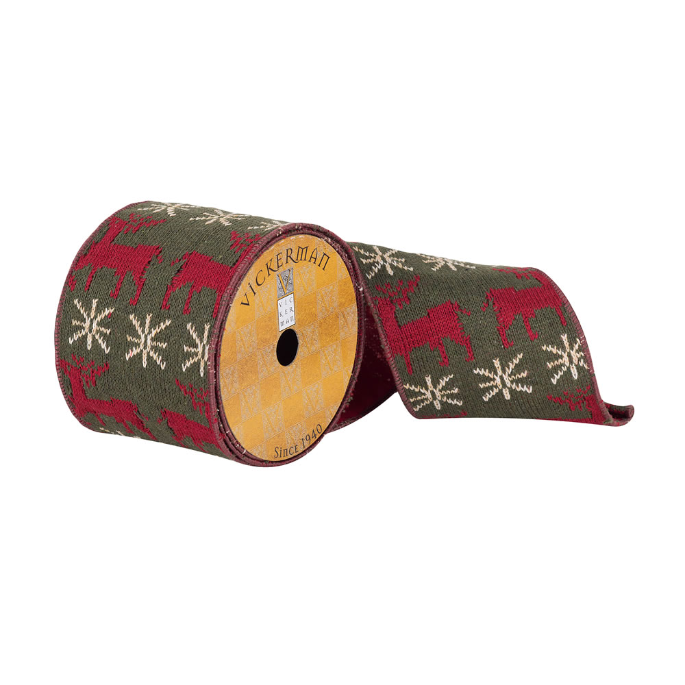4"x10yd Green Knit Dupion Red Deer Snow
