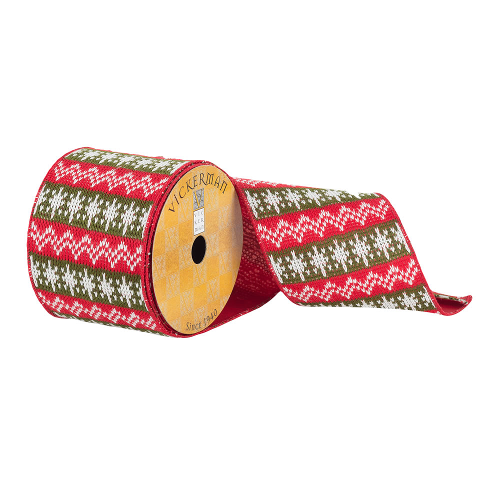 4"x10yd Red/Green Knit w/ White Details