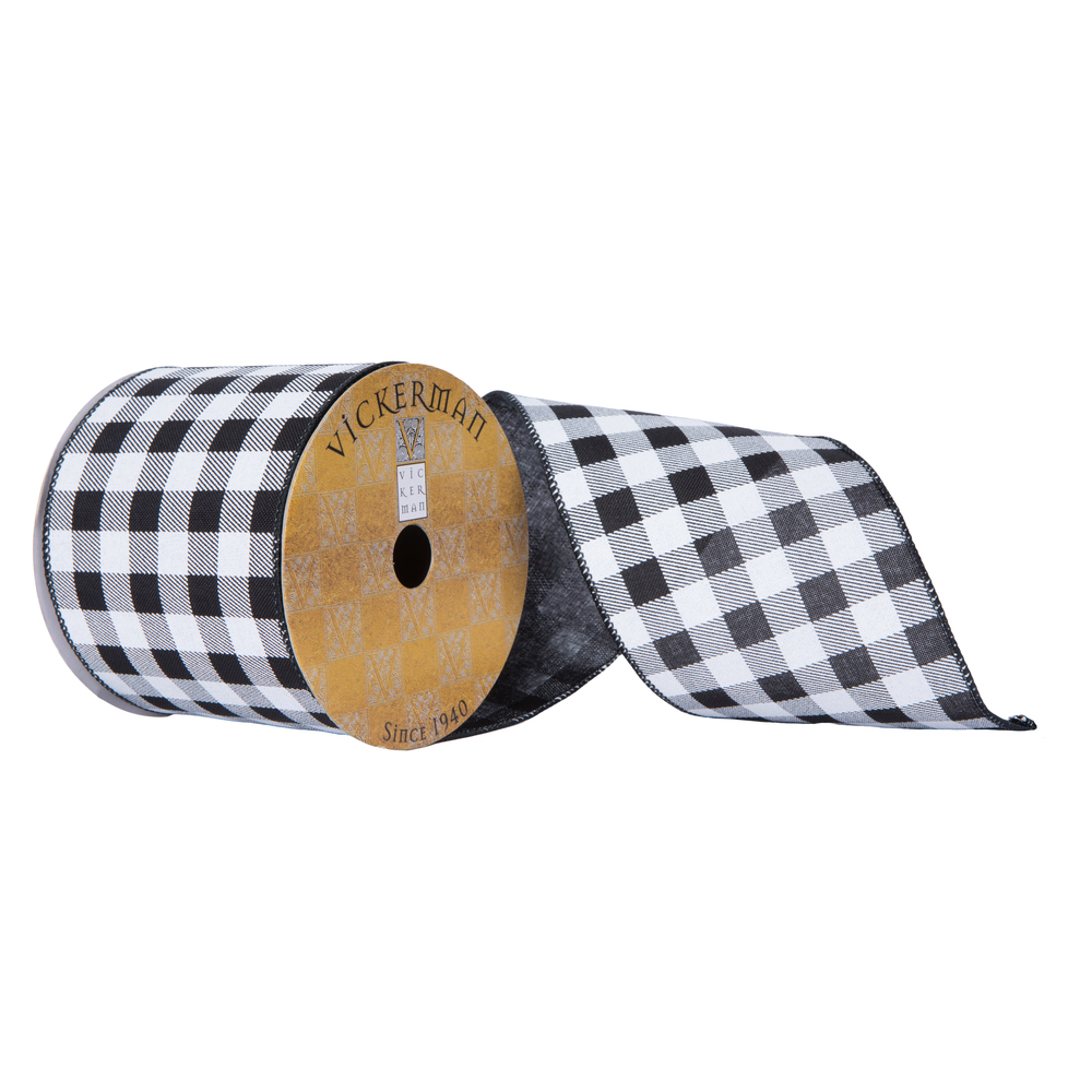 Vickerman 2.5" x 10yd Black and White Checker Plaid Christmas Ribbon