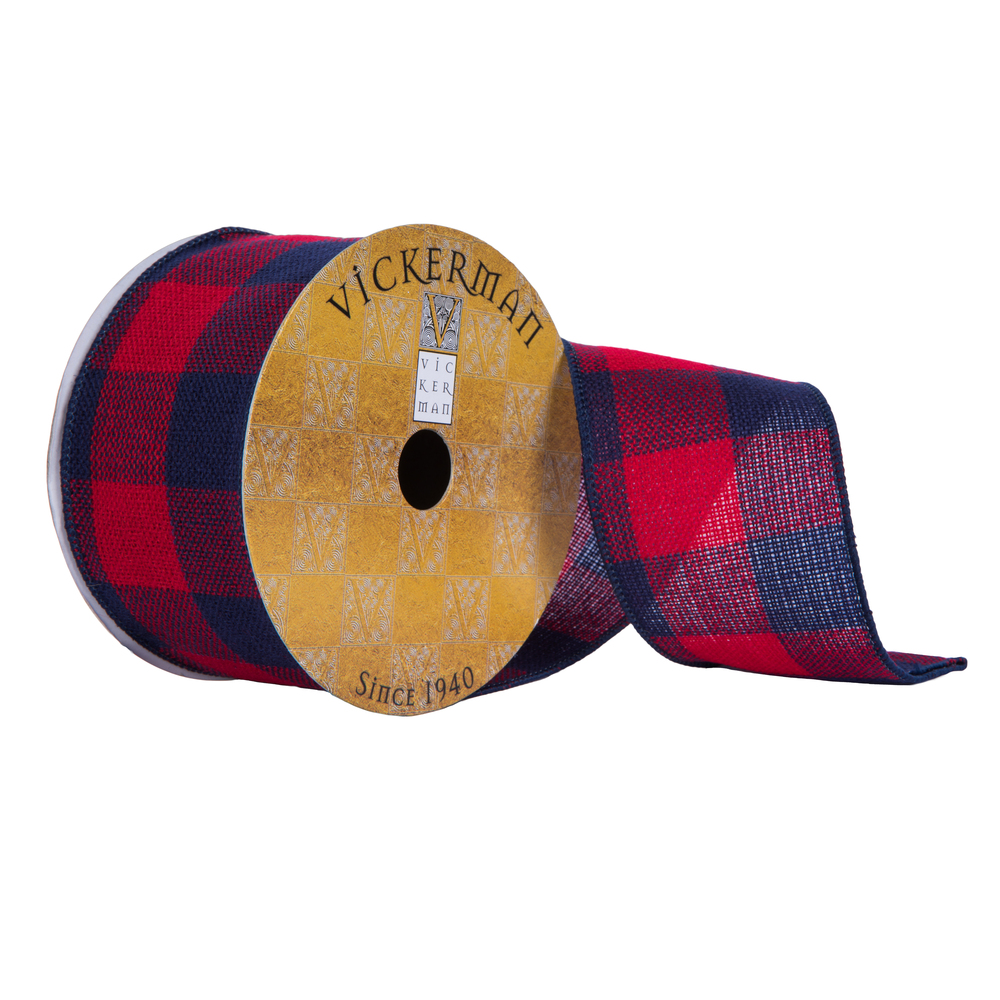 Vickerman Red and Dark Blue Plaid Christmas Ribbon