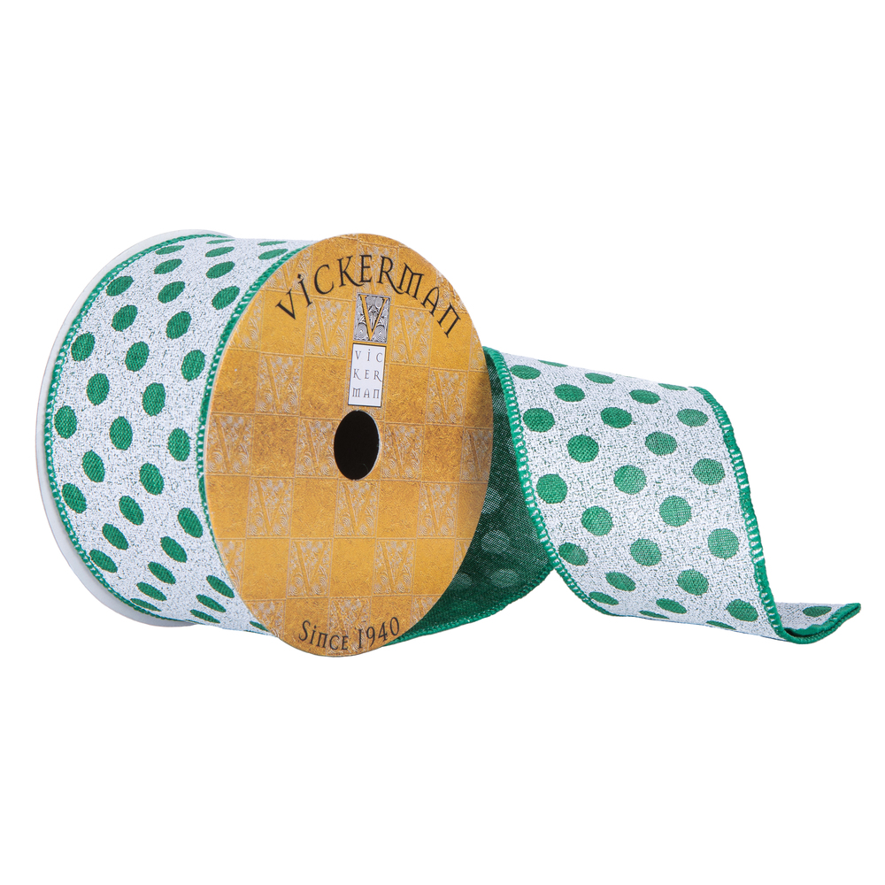 2.5"x10yd Green Dots Ribbon