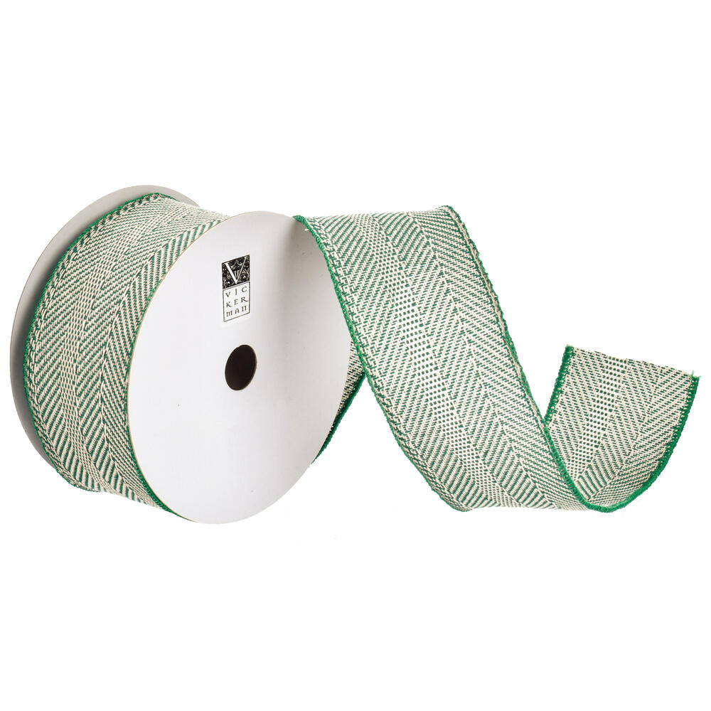 2.5"x10yd Green Herringbone Ribbon