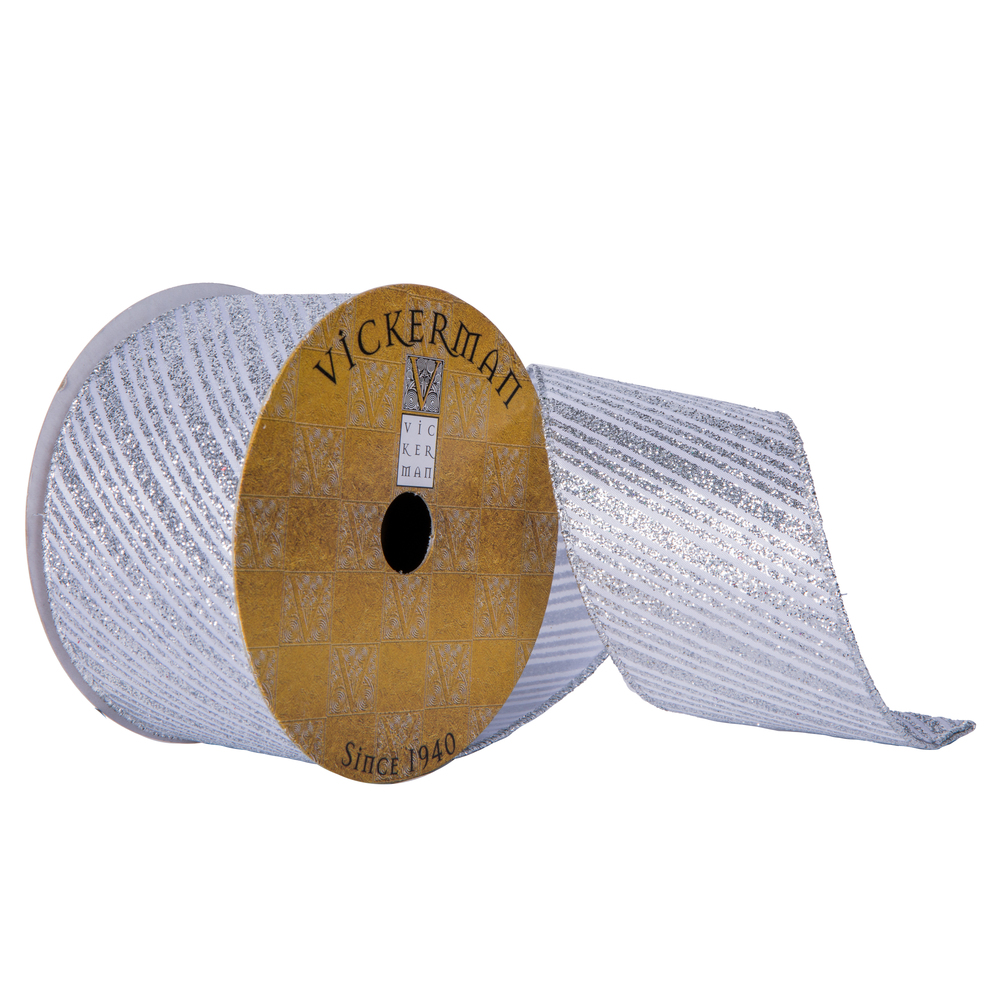 2.5"x10yd Silver Glitter Stripe Diagonal