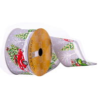 2.5"x10yd Gray/Green Tree Snow Ribbon