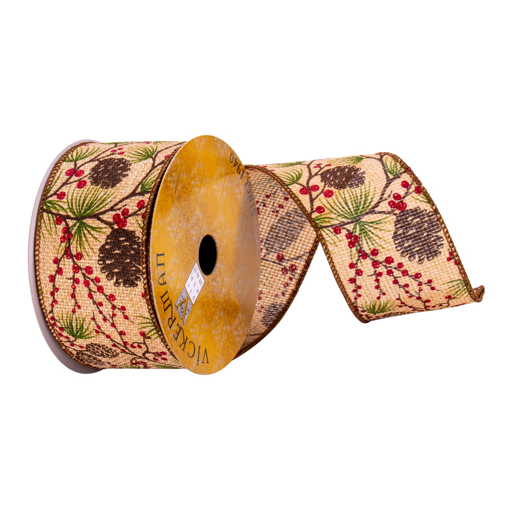 2.5"x10yd Jute Pinecone Red Berry Ribbon