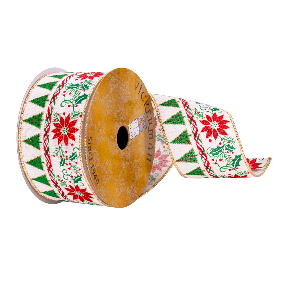 2.5"x10yd White Nordic Poinesttia Ribbon